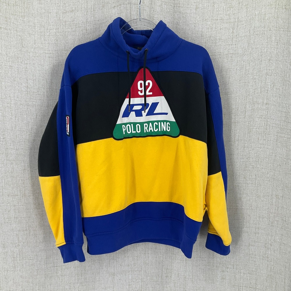 Polo Ralph Lauren Racing Sweater Men S Blue Colorblock *Flawed Y2K Sporty
